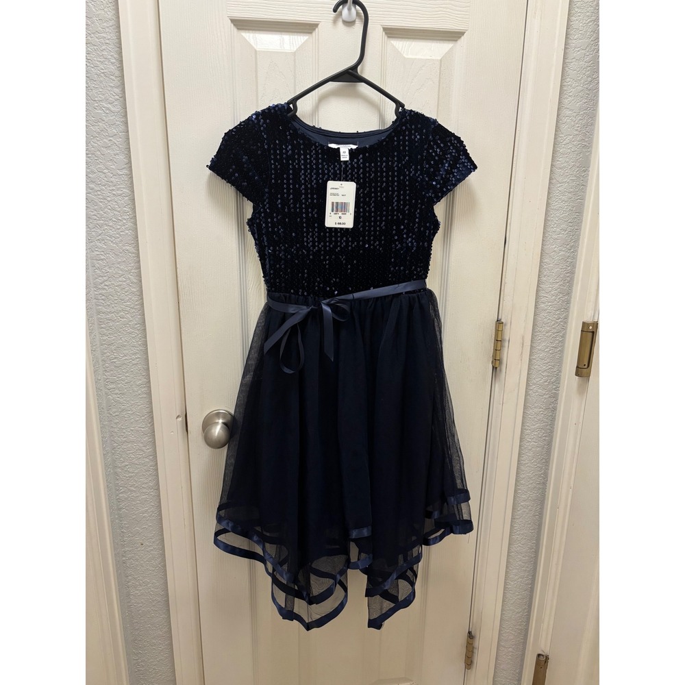 Speechless Kids Navy Blue Sequin Tulle Party Dress Girls 10 C4011D02TD31